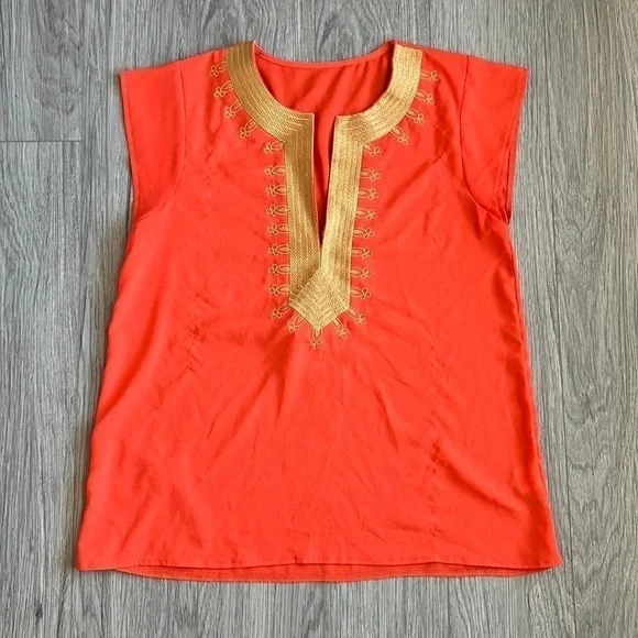 SHEIN Orange and Gold Boho Vneck Top Size M - Picture 2 of 10